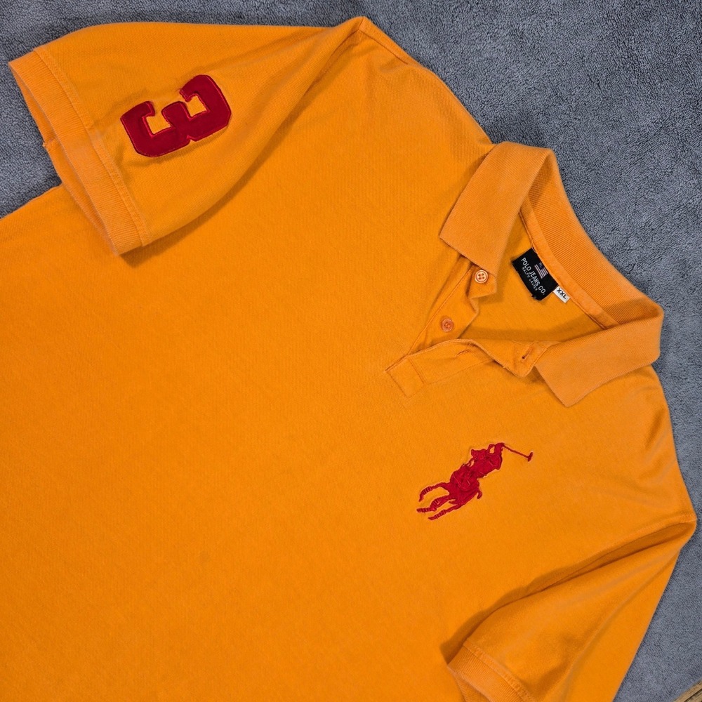 Polo Jeans Co Ralph Lauren Polo Shirt Mens XXL Orange Good Big Pony Short Sleeve